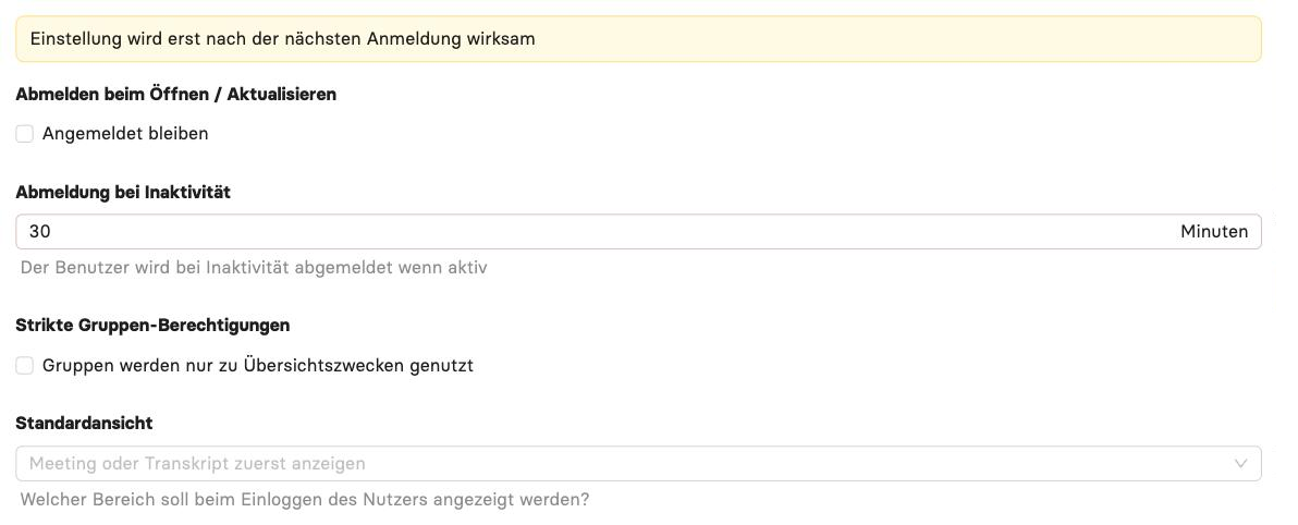 Sicherheitseinstellungen mit Inaktivitaets-Abmeldung und Gruppen-Berechtigungen